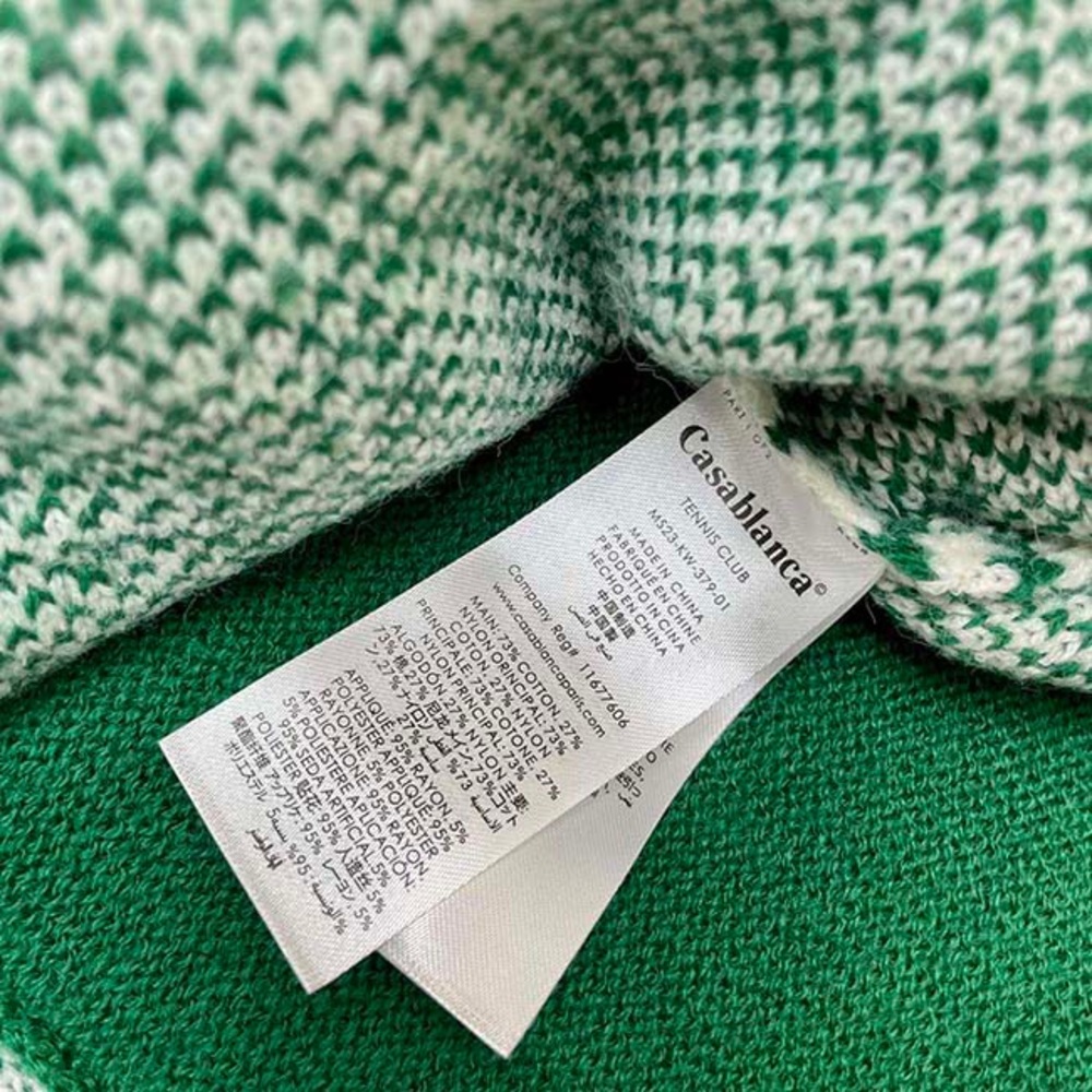 Casablanca Green & Cream Geometric V-Neck Cardigan Sweater - Picture 7 of 9